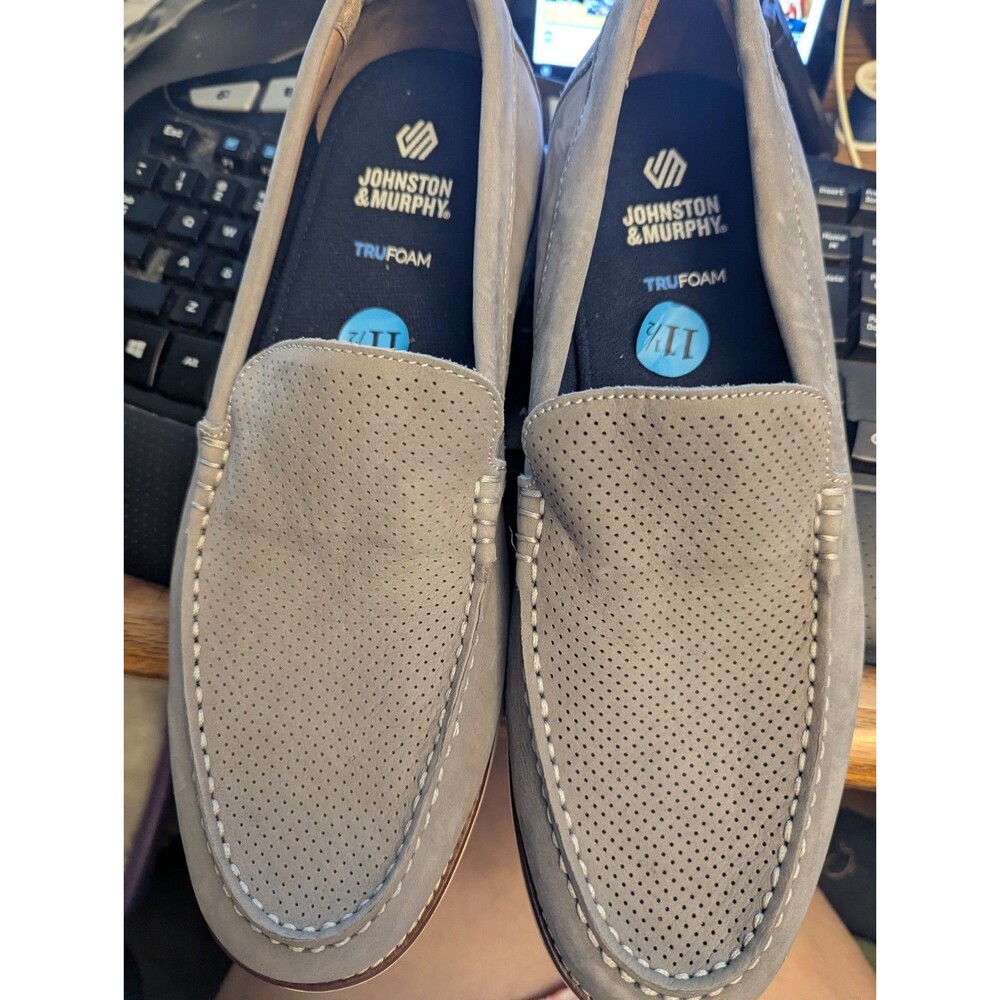 NWOT Mens Johnson & Murphy Hodges Grey Ltwt Trufoam Slip on Shoes Sz 11.5